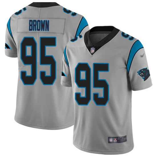 Youth Carolina Panthers 95 Derrick Brown Silver Stitched NFL Limited Inverted Legend Jersey