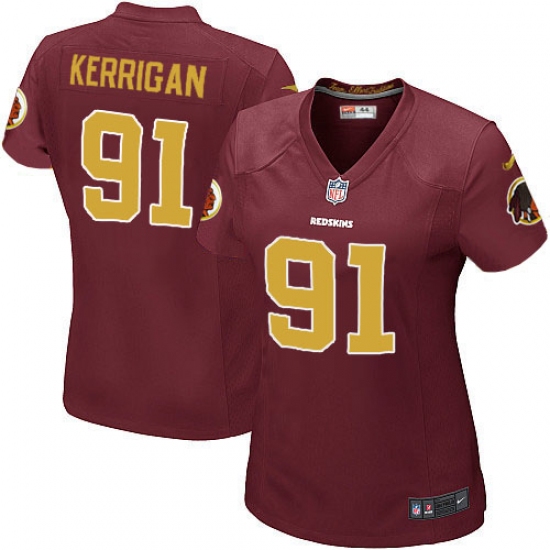 Women's Nike Washington Redskins 91 Ryan Kerrigan Game Burgundy Red/Gold Number Alternate 80TH Anniversary NFL Jersey