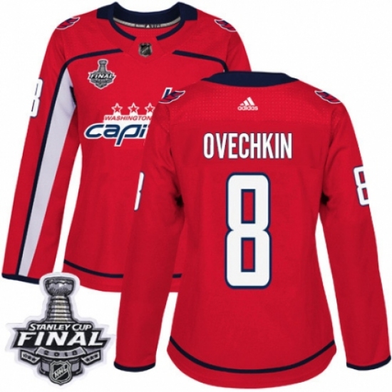 Women's Adidas Washington Capitals 8 Alex Ovechkin Authentic Red Home 2018 Stanley Cup Final NHL Jersey