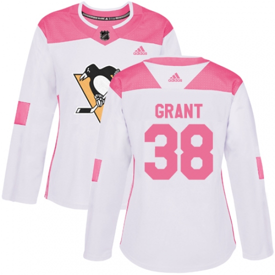 Women's Adidas Pittsburgh Penguins 38 Derek Grant Authentic White Pink Fashion NHL Jersey