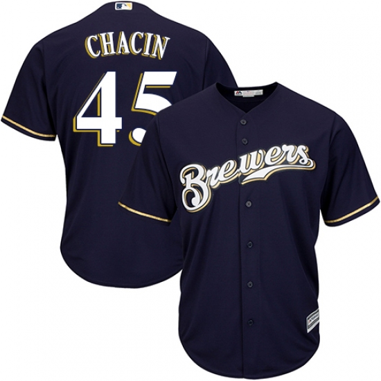 Youth Majestic Milwaukee Brewers 45 Jhoulys Chacin Authentic Navy Blue Alternate Cool Base MLB Jersey