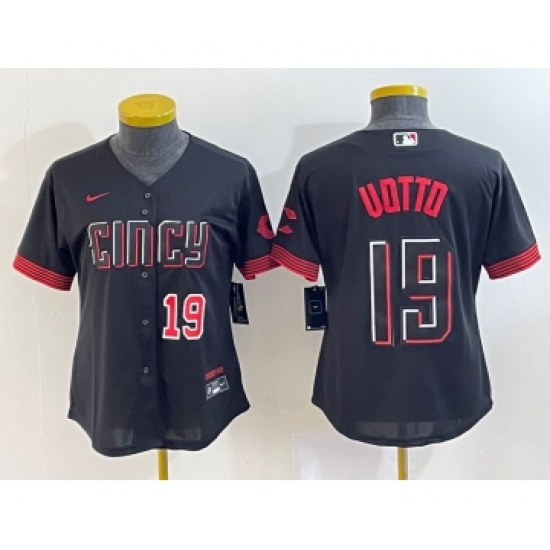 Women's Cincinnati Reds 19 Joey Votto Number Black 2023 City Connect Cool Base Stitched Jersey2