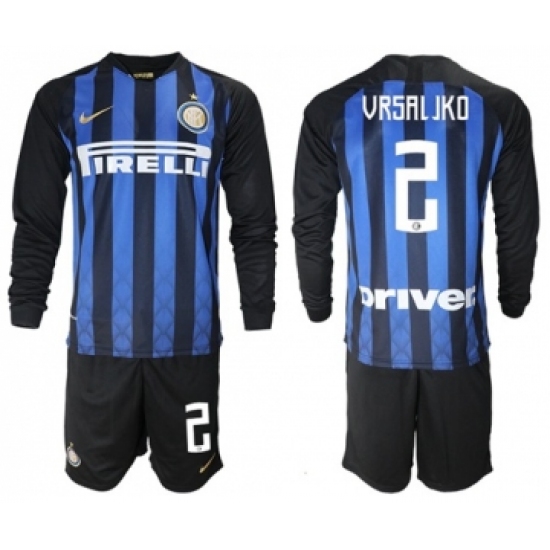 Inter Milan 2 Vrsaljko Home Long Sleeves Soccer Club Jersey