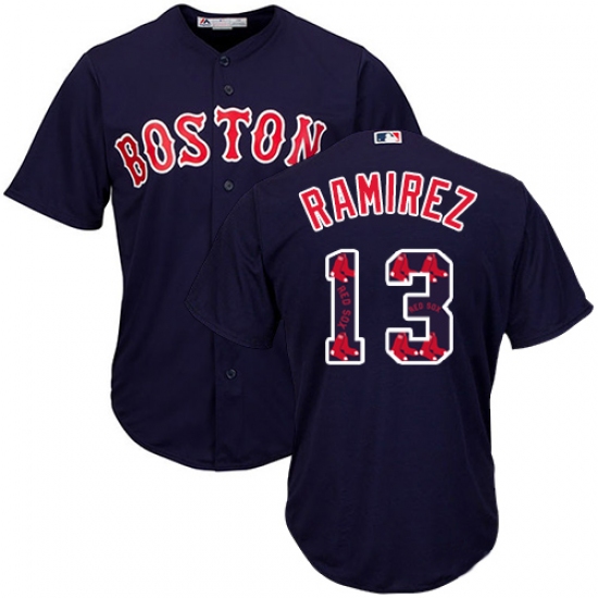 Men's Majestic Boston Red Sox 13 Hanley Ramirez Authentic Navy Blue Team Logo Fashion Cool Base MLB Jersey