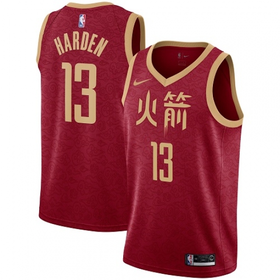 Men's Nike Houston Rockets 13 James Harden Swingman Red NBA Jersey - 2018 19 City Edition