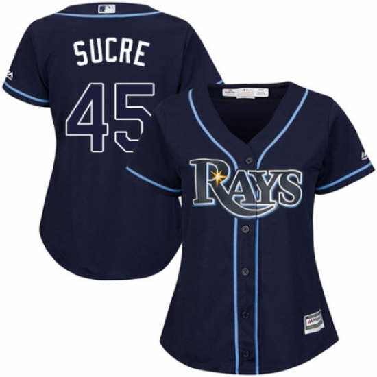 Women's Majestic Tampa Bay Rays 45 Jesus Sucre Replica Navy Blue Alternate Cool Base MLB Jersey