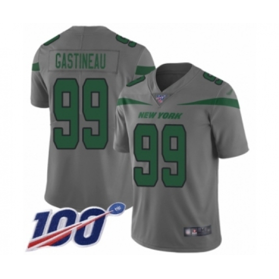 Men's New York Jets 99 Mark Gastineau Limited Gray Inverted Legend 100th Season Football Jersey