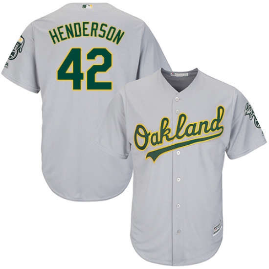 Youth Majestic Oakland Athletics 42 Dave Henderson Authentic Grey Road Cool Base MLB Jersey