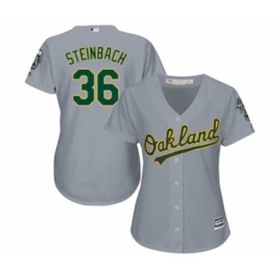 Women's Oakland Athletics 36 Terry Steinbach Authentic Grey Road Cool Base Baseball Jersey