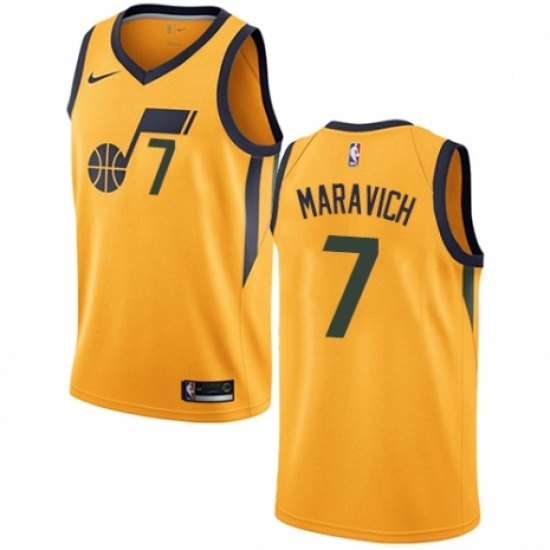 Men's Nike Utah Jazz 7 Pete Maravich Swingman Gold NBA Jersey Statement Edition