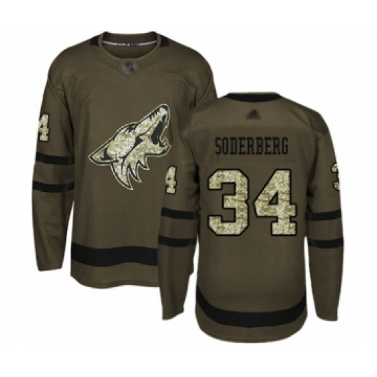 Men's Arizona Coyotes 34 Carl Soderberg Authentic Green Salute to Service Hockey Jersey