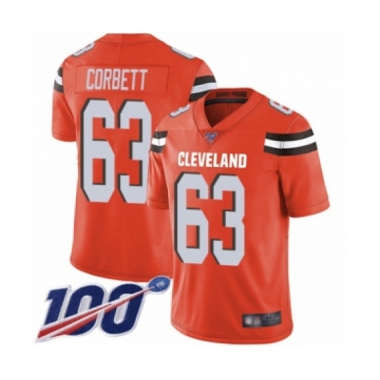 Men's Cleveland Browns 63 Austin Corbett Orange Alternate Vapor Untouchable Limited Player 100th Season Football Jersey