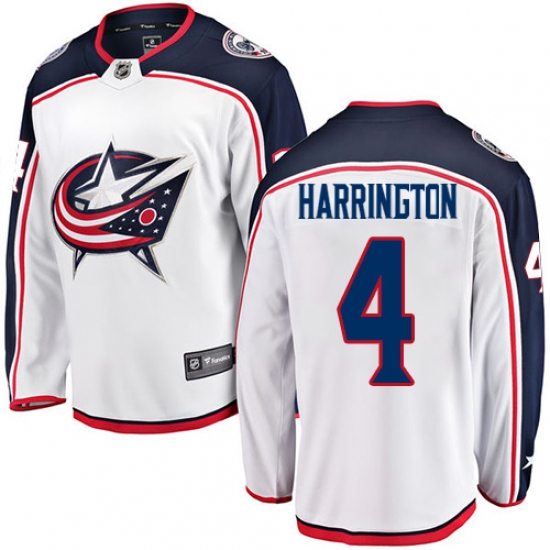 Men's Columbus Blue Jackets 4 Scott Harrington Fanatics Branded White Away Breakaway NHL Jersey