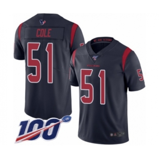 Men's Houston Texans 51 Dylan Cole Limited Navy Blue Rush Vapor Untouchable 100th Season Football Jersey