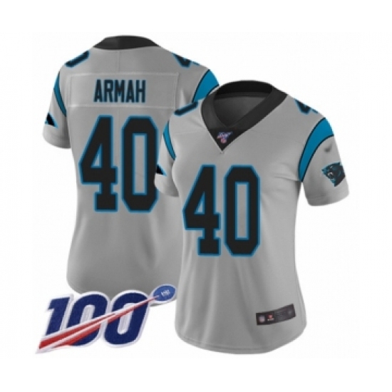 Women's Carolina Panthers 40 Alex Armah Silver Inverted Legend Limited 100th Season Football Jersey