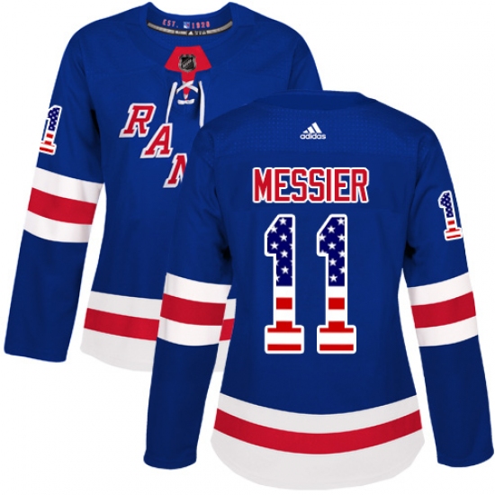 Women's Adidas New York Rangers 11 Mark Messier Authentic Royal Blue USA Flag Fashion NHL Jersey