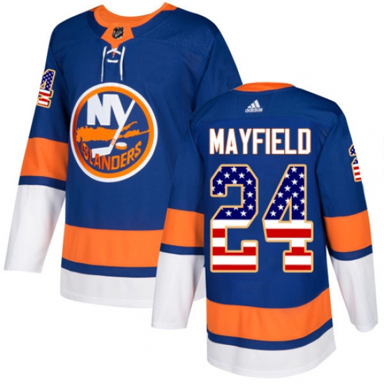 Youth Adidas New York Islanders 24 Scott Mayfield Authentic Royal Blue USA Flag Fashion NHL Jersey