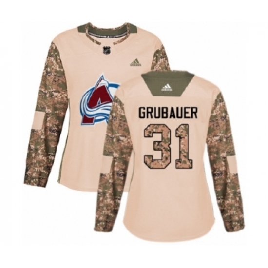 Women's Adidas Colorado Avalanche 31 Philipp Grubauer Authentic Camo Veterans Day Practice NHL Jersey