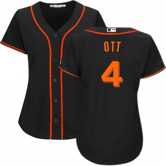 Women's Majestic San Francisco Giants 4 Mel Ott Authentic Black Alternate Cool Base MLB Jersey