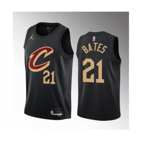 Men's Cleveland Cavaliers 21 Emoni Bates Black 2023 Draft Statement Edition Stitched Jersey