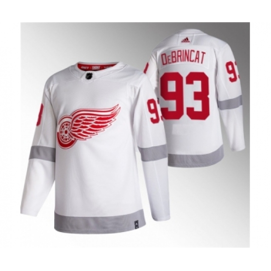 Men's Detroit Red Wings 93 Alex DeBrincat White 2020-21 Reverse Retro Stitched Jersey