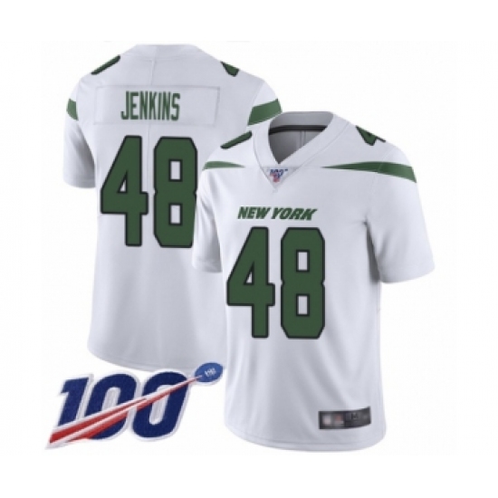 Men's New York Jets 48 Jordan Jenkins White Vapor Untouchable Limited Player 100th Season Football Jersey