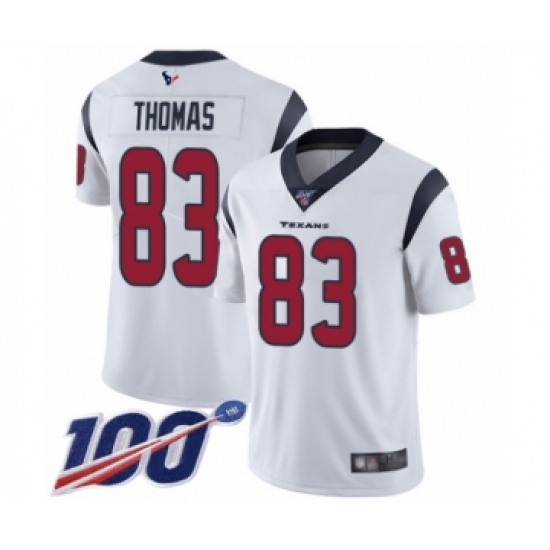 Men's Houston Texans 83 Jordan Thomas White Vapor Untouchable Limited Player 100th Season Football Jersey