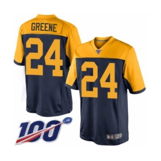 Men's Green Bay Packers 24 Raven Greene Limited Navy Blue Alternate 100th Season Football Jersey
