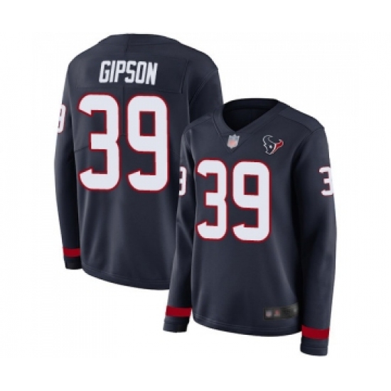 Women's Houston Texans 39 Tashaun Gipson Limited Navy Blue Therma Long Sleeve Football Jersey