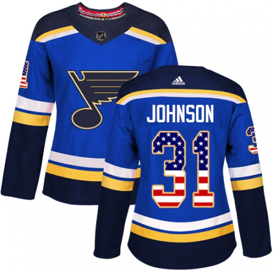 Women's Adidas St. Louis Blues 31 Chad Johnson Authentic Blue USA Flag Fashion NHL Jersey