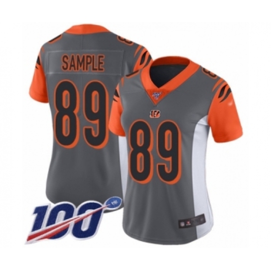 Women's Cincinnati Bengals 89 Drew Sample Limited Silver Inverted Legend 100th Season Football Jersey