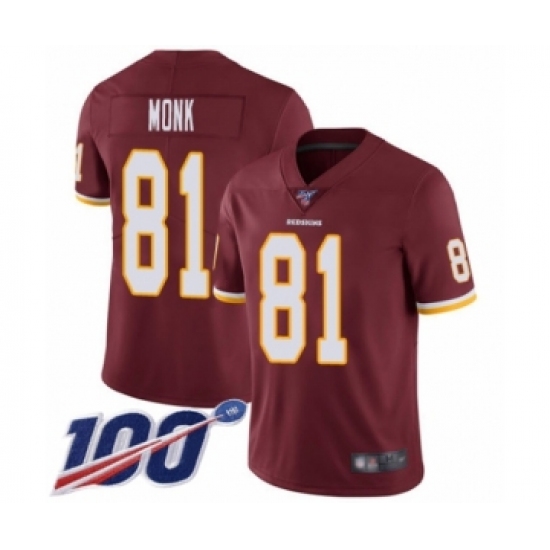 Men's Washington Redskins 81 Art Monk Burgundy Red Team Color Vapor Untouchable Limited Player 100th Season Football Jersey