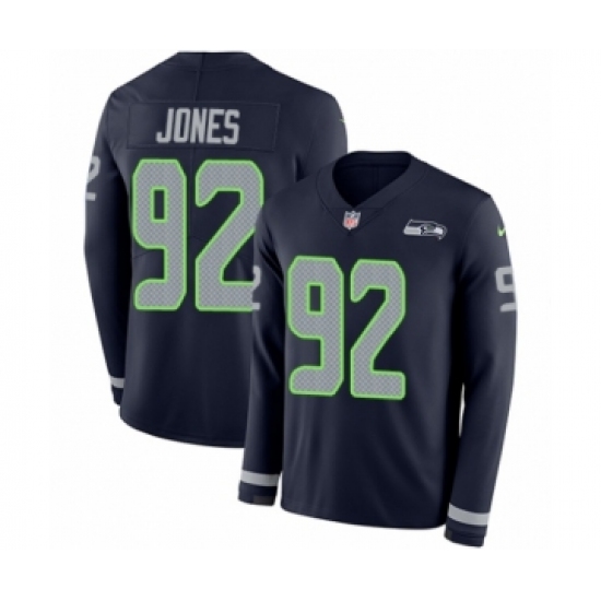 Youth Nike Seattle Seahawks 92 Nazair Jones Limited Navy Blue Therma Long Sleeve NFL Jersey