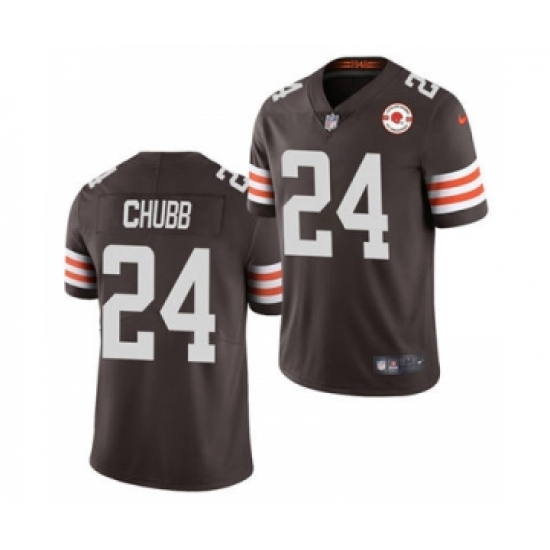 Men's Cleveland Browns 24 Nick Chubb 2021 Brown 75th Anniversary Patch Vapor Untouchable Limited Jersey