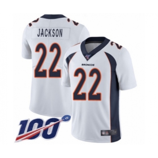 Men's Denver Broncos 22 Kareem Jackson White Vapor Untouchable Limited Player 100th Season Football Jersey