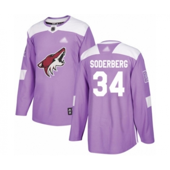 Men's Arizona Coyotes 34 Carl Soderberg Authentic Purple Fights Cancer Practice Hockey Jersey