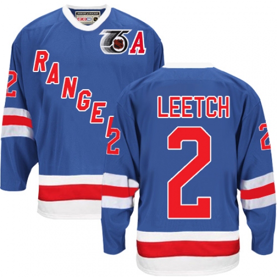 Men's CCM New York Rangers 2 Brian Leetch Premier Royal Blue 75TH Throwback NHL Jersey