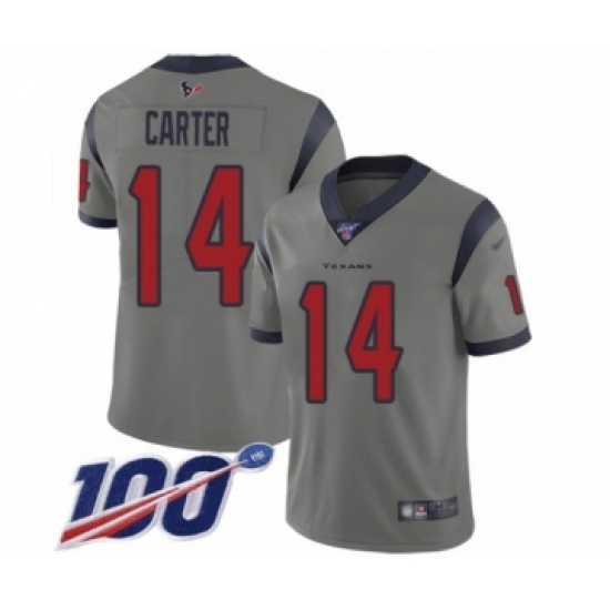 Men's Houston Texans 14 DeAndre Carter Limited Gray Inverted Legend 100th Season Football Jersey