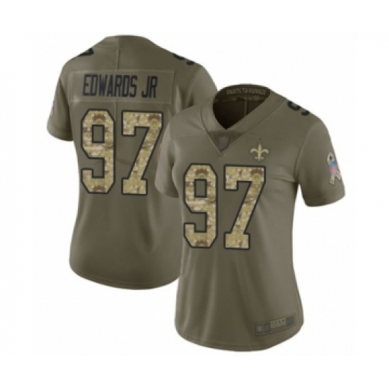 Women's New Orleans Saints 97 Mario Edwards Jr Limited Olive Camo 2017 Salute to Service Football Jersey