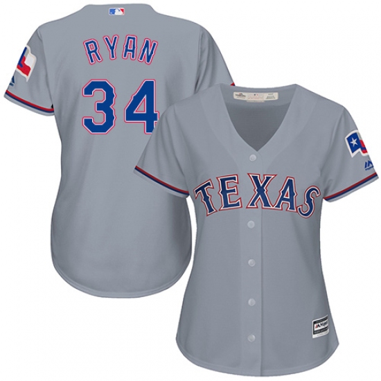 Women's Majestic Texas Rangers 34 Nolan Ryan Replica Grey Road Cool Base MLB Jersey