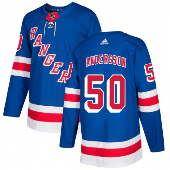 Men's Adidas New York Rangers 50 Lias Andersson Authentic Royal Blue Home NHL Jersey