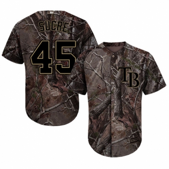 Youth Majestic Tampa Bay Rays 45 Jesus Sucre Authentic Camo Realtree Collection Flex Base MLB Jersey