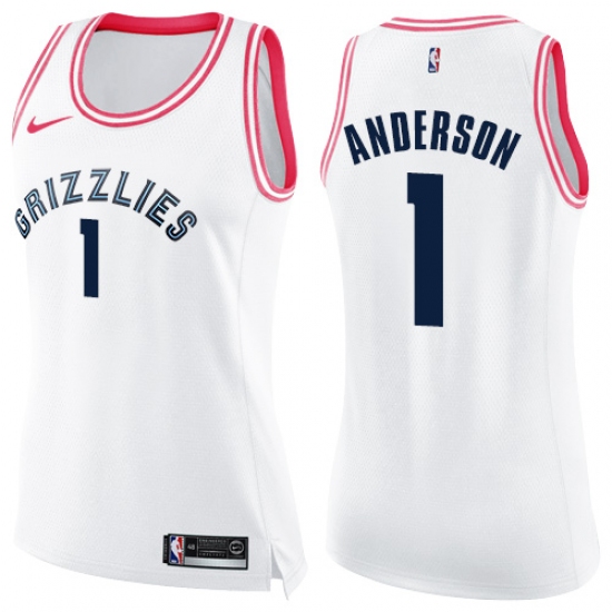 Women's Nike Memphis Grizzlies 1 Kyle Anderson Swingman White Pink Fashion NBA Jersey
