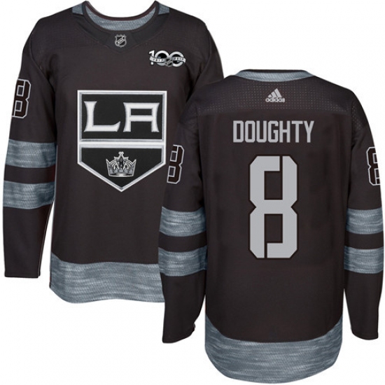 Men's Adidas Los Angeles Kings 8 Drew Doughty Authentic Black 1917-2017 100th Anniversary NHL Jersey