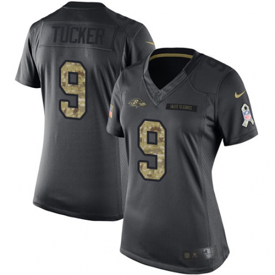 Women's Nike Baltimore Ravens 9 Justin Tucker Limited Black 2016 Salute to Service NFL Jersey