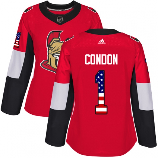 Women's Adidas Ottawa Senators 1 Mike Condon Authentic Red USA Flag Fashion NHL Jersey