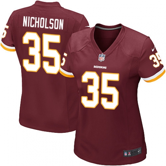 Women's Nike Washington Redskins 35 Montae Nicholson Game Burgundy Red Team Color NFL Jersey