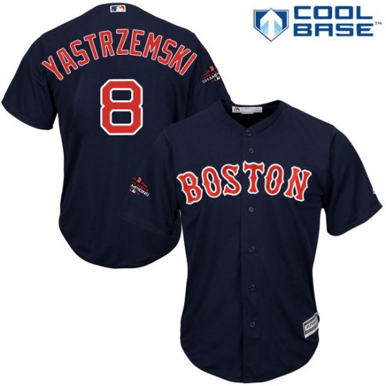 Youth Majestic Boston Red Sox 8 Carl Yastrzemski Authentic Navy Blue Alternate Road Cool Base 2018 World Series Champions MLB Jersey