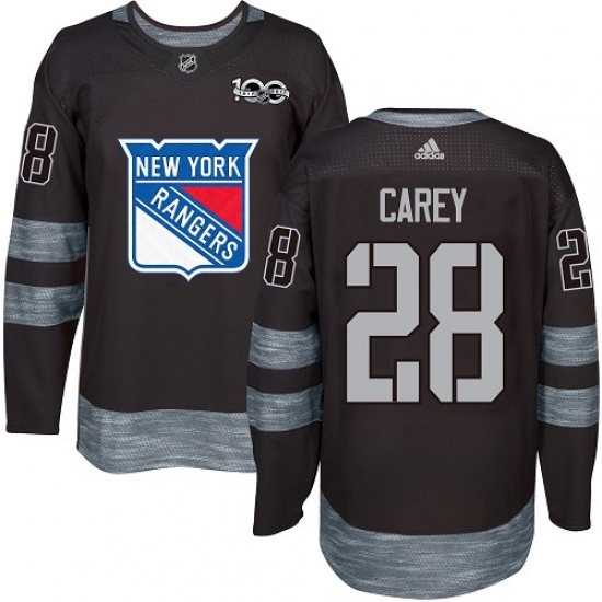 Men's Adidas New York Rangers 28 Paul Carey Authentic Black 1917-2017 100th Anniversary NHL Jersey