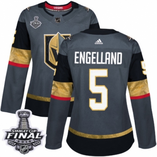 Women's Adidas Vegas Golden Knights 5 Deryk Engelland Authentic Gray Home 2018 Stanley Cup Final NHL Jersey